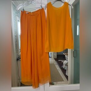Vintage Oscar de La Renta Orange Sleeveless Top and Pants Set